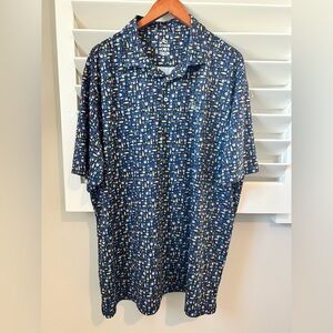 Rhoback Polo Shirt Mens 3XL Blue Old Fashioned Cocktail Print Golf Performance
